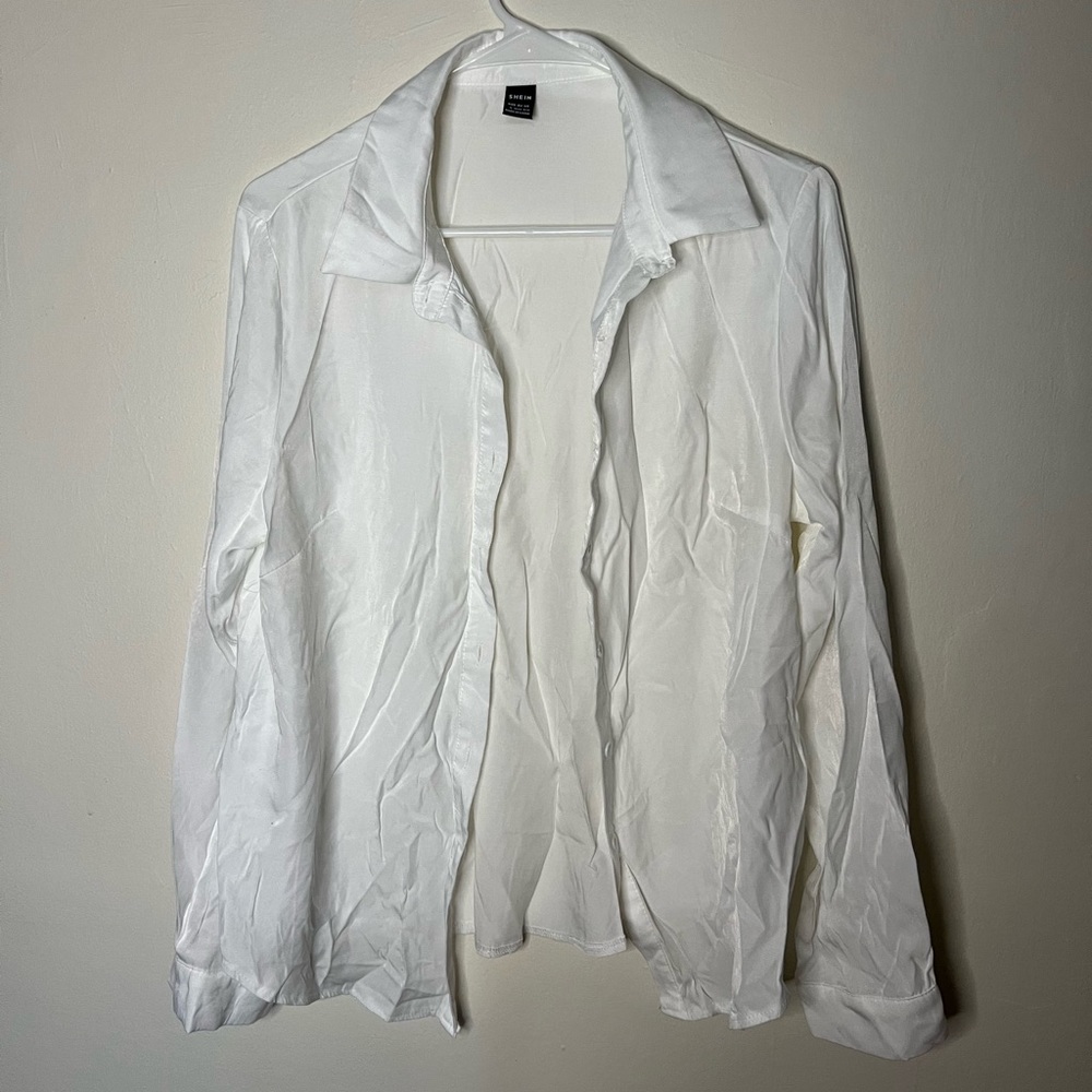 SHEIN Long Sleeve Button-Up White Blouse Size L